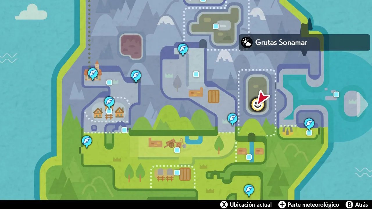 Mapa de Galar con Grutas Sonamar señalado