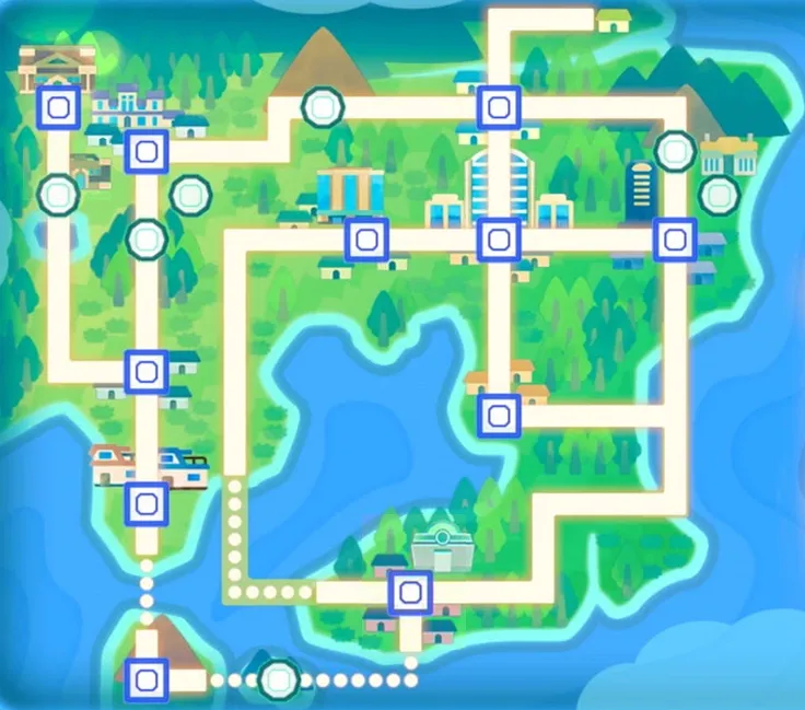 Mapa de Kanto en Pokémon: Let's Go, Pikachu! y Pokémon: Let's Go, Eevee!