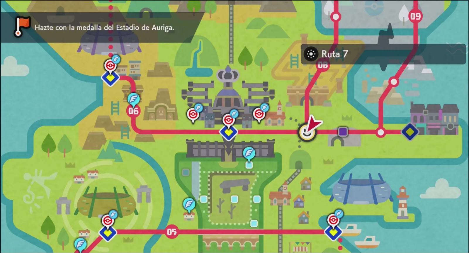 Mapa de Galar con Ruta 7 señalado